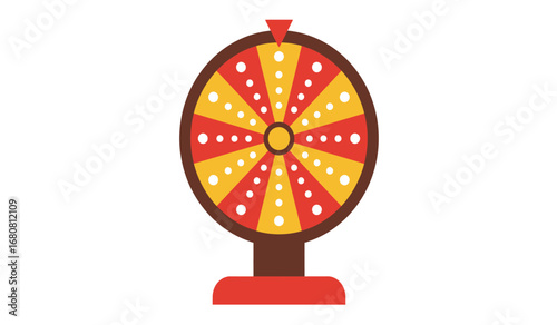 Brightly colored spinning wheel of fortune with illuminated segments and a sturdy red base perfect for games of chance and prize giveaways