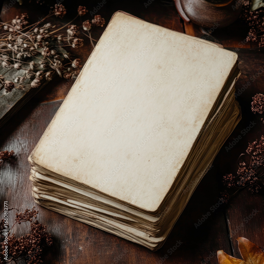 Fototapeta premium Old book placed on wooden table background
