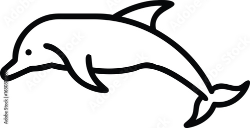 Dolphin with thick line art looks like it swims smoothly in sea