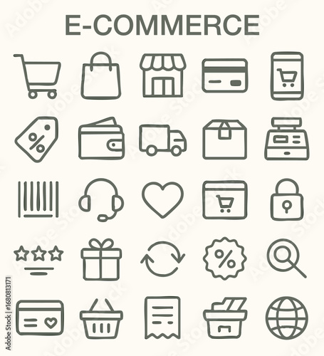 E-commerce Line Icons Set – Online Shopping, Payment, and Delivery Symbols