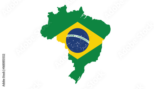 Outline of brazil filled with the vibrant colors and iconic symbols of the brazilian national flag