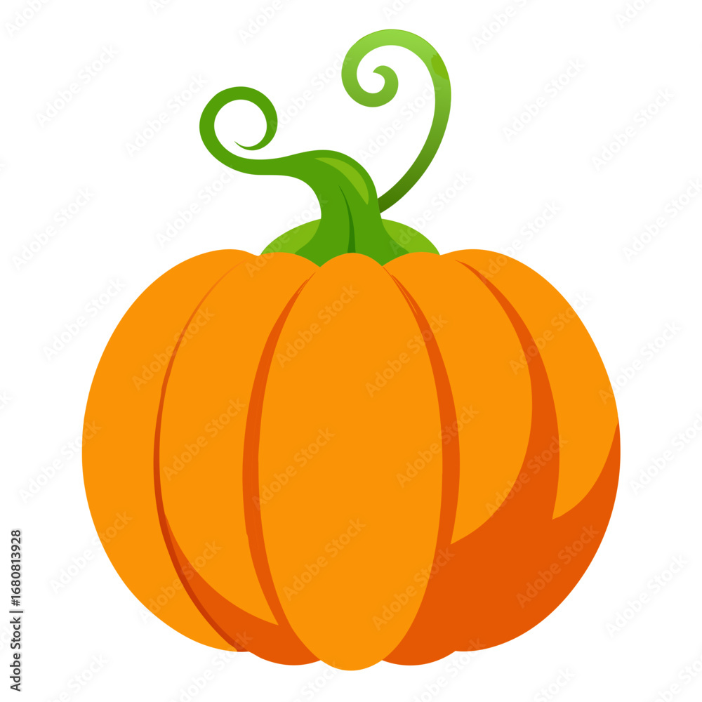 Obraz premium A bright orange pumpkin with a green stem and swirling vines