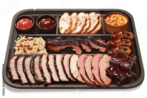 Barbecue Meat Sampler Platter with Sides isolated illustration