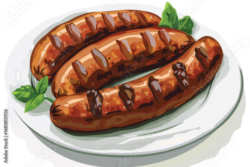 Beef Sausage Rounds with Onion Jam isolated illustration