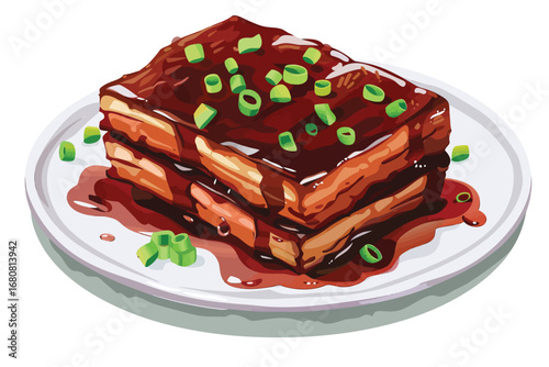 Braised Pork Belly Squares with Glaze isolated illustration