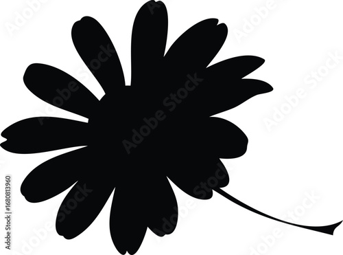 Black wildflower silhouette stands elegantly against a simple white background smoothly