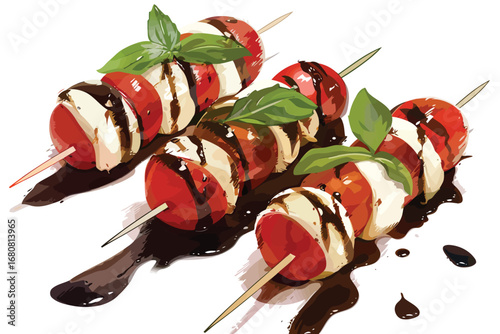 Caprese Skewers with Balsamic Glaze isolated illustration