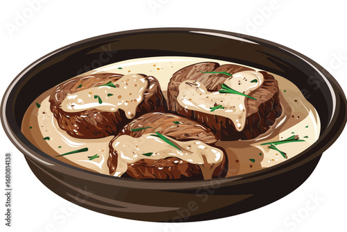 Pork Tenderloin Medallions in Creamy Sauce isolated illustration