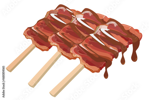 Thick-Cut Bacon Lollipops with Maple Drizzle isolated illustration