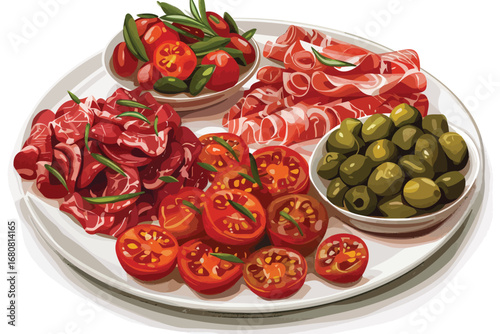 Platter of Spanish Tapas with Jamn Ibrico isolated illustration