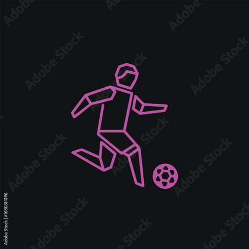 Abstract illustration of a soccer player in motion, kicking a ball on a dark background, emphasizing athleticism and sport