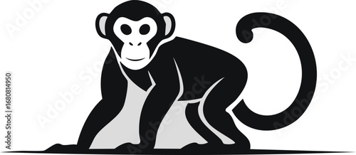 Monkey Animal Vector Logo in Black and White, Minimalist and Simple Design, Perfect for Wildlife Branding, Nature Illustration, and Unique Animal Identity
