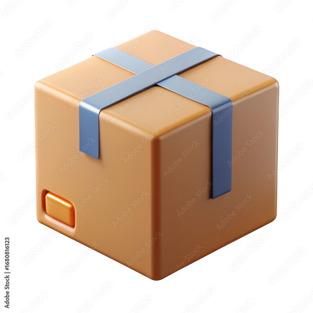 Obraz premium 3d cardboard shipping box with blue tape isolated on transparent background