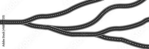 Wavy road with winding curves and horizontal path. Top view of race track and highway. Flat vector illustration isolated on white background.


