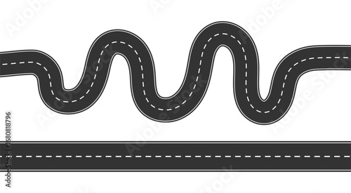 Road, highway design. Asphalt winding and straight roads. Modern path way background. Vector illustration.

