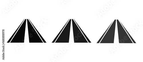 road markings icon. Vertical asphalt straight highways with dotted or solid lines. View from above. Copy space. Streets of modern city.