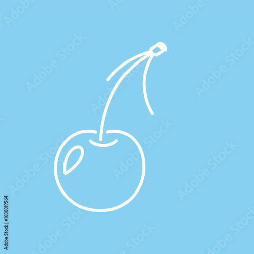 Simple illustration of a cherry with a stem on a light blue background, ideal for food-related designs and graphics