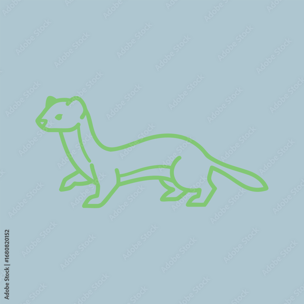 Obraz premium Stylized illustration of a weasel in a playful pose against a soft blue background, suitable for educational or decorative use