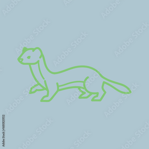 Stylized illustration of a weasel in a playful pose against a soft blue background, suitable for educational or decorative use