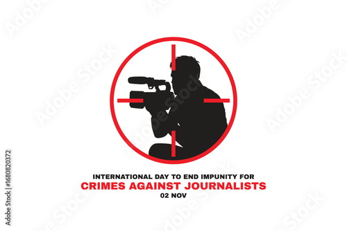 Journalist Under Threat Press Freedom Concept. Vector illustration of journalist with camera in red target, symbolizing press freedom, danger, and crimes against journalists.