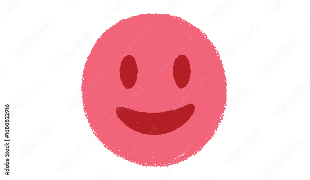 Fototapeta premium A simple hand drawn pink oval with a cheerful smiley face isolated on white background