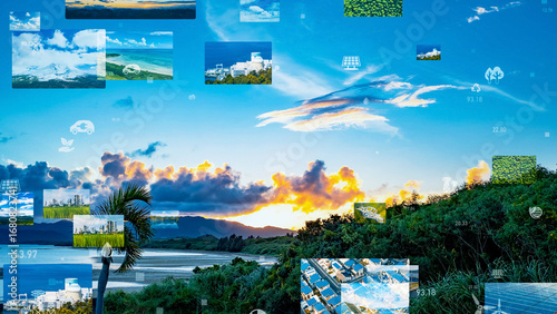Tropical landscape and environmental technology concept