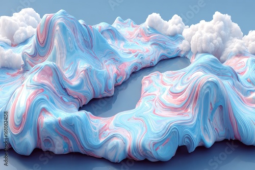 Pastel swirled landscape with clouds
