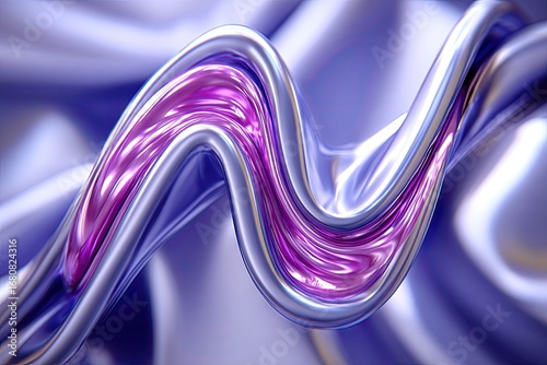 Abstract wavy metallic form in shades of purple and blue