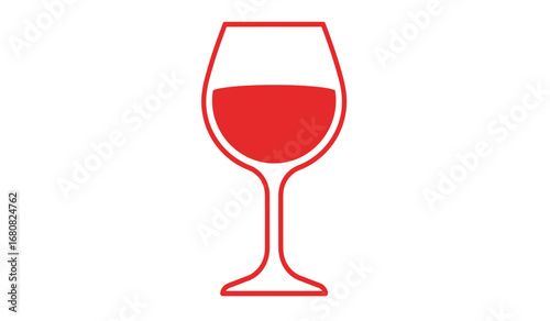 A simple line drawing illustration of a wine glass filled with red wine isolated on white background