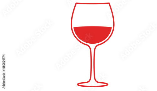 A simple line drawing illustration of a wine glass filled with red wine isolated on white background