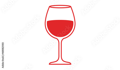 A simple line drawing illustration of a wine glass filled with red wine isolated on white background