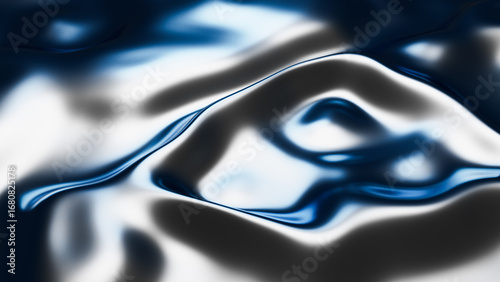 Metallic liquid surface creating a wavy pattern with blue and white reflections