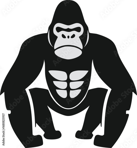 Gorilla Monkey Animal Vector Logo in Black and White, Minimalist and Simple Design, Perfect for Wildlife Branding, Nature Illustration, and Unique Animal Identity
