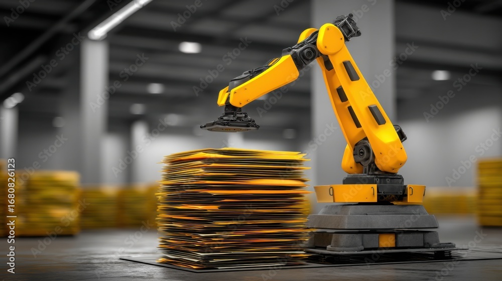 Fototapeta premium Robot arm organizing a stack of files concept representing automated document sorting and efficient workflow