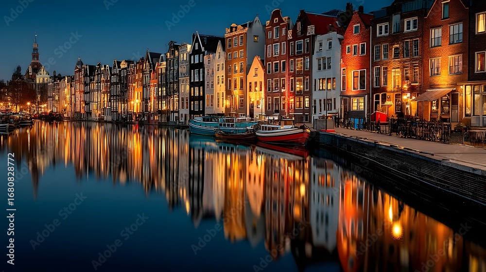 Fototapeta premium Colorful european canal at night