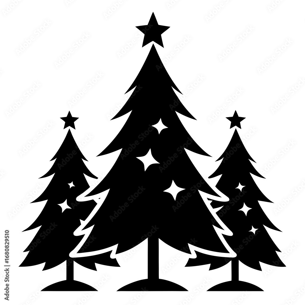 Obraz premium Christmas trees vector clean black silhouette design white background