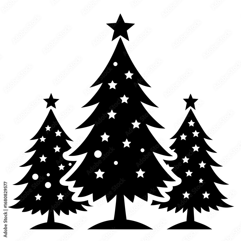 Fototapeta premium Christmas trees vector clean black silhouette design white background