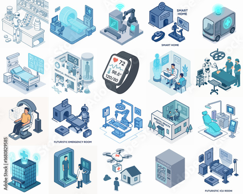 Isometric Detailed Healthcare Medical Facility Service Icon Set Illustration