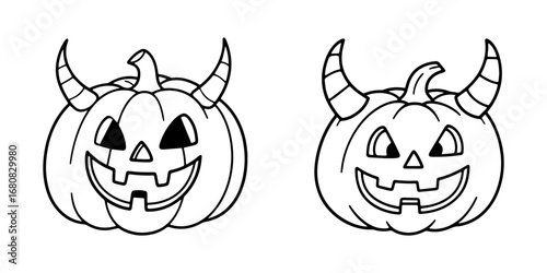 halloween coloring page Jack-o-lantern pumpkin with horns