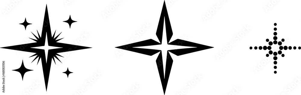 Obraz premium Elegant starburst and star icons for design, branding, and celestial themes with radiant energy