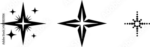 Elegant starburst and star icons for design, branding, and celestial themes with radiant energy