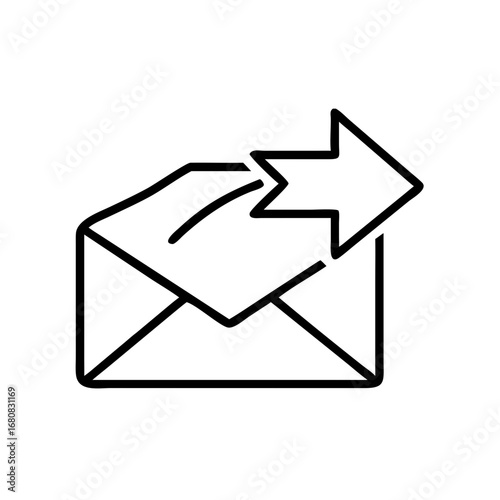 Line art envelope with arrow indicating outgoing message  