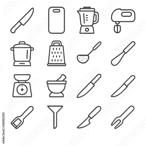 collection of kitchen tools and utensils.