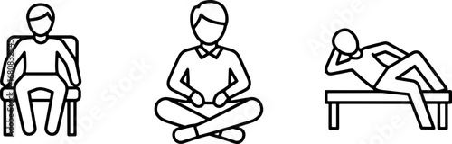 Relaxation and mindfulness icons representing different positions for meditation and rest