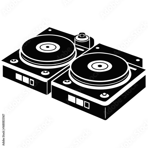 DJ turntables vector clean black silhouette design white background