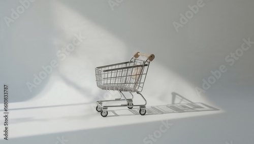 Minimalist Shopping Cart Against a Light Gray Background
