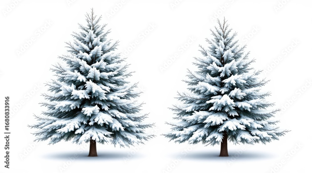 Fototapeta premium Snow Covered Christmas Trees Isolated on White Background