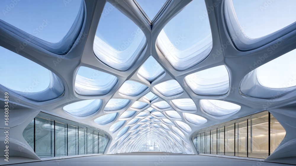 Fototapeta premium A modern architectural masterpiece with a unique, futuristic interior design.