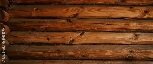 Foto Detailed view of an old log wall, showing natural wood grain and knots