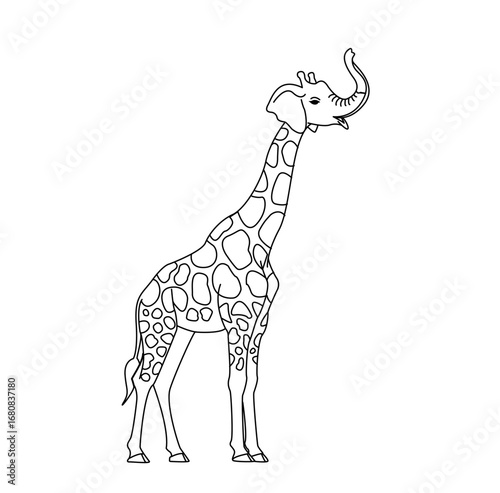 Giraffe with Elephant Trunk Icon Illustration  Black Line Art